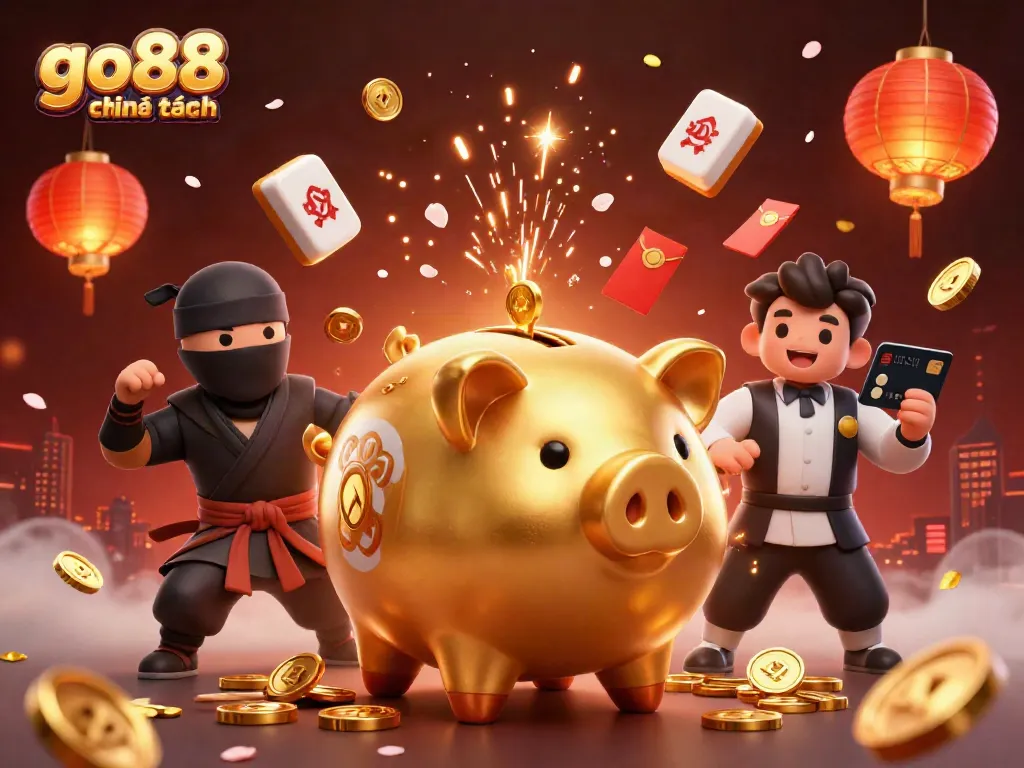 Engage with go88 chính hãng via dynamic 3D casino characters, currency, and festive decorations.