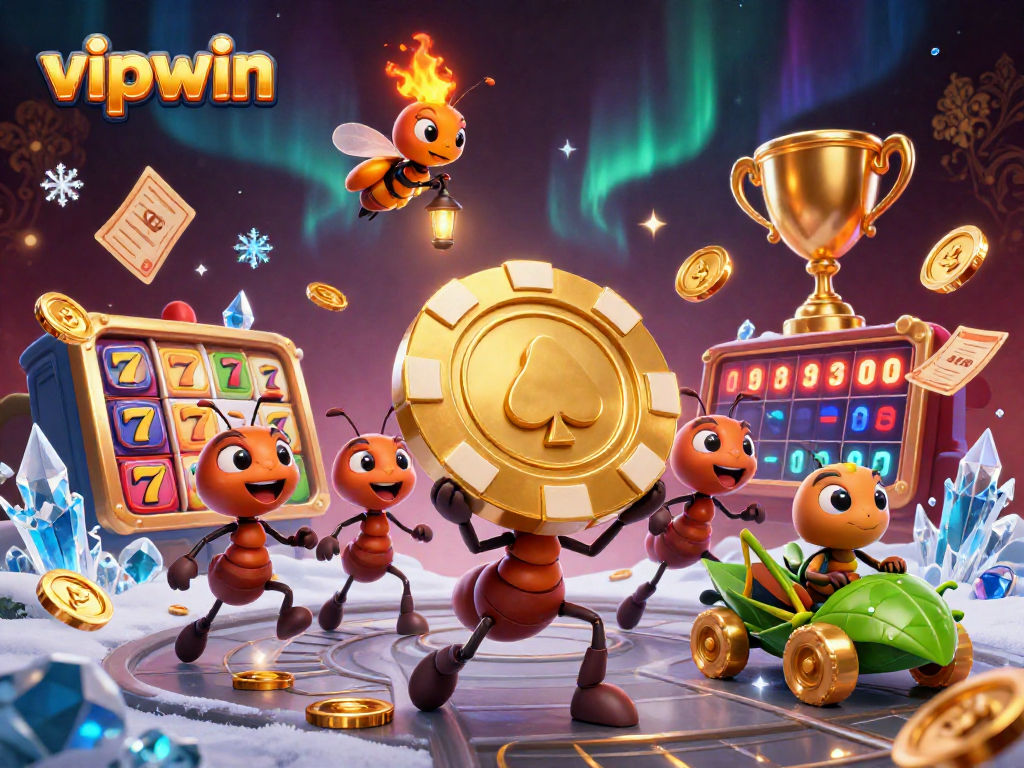 Win big with vipwin as 3D ants attempt a casino heist using a giant poker chip.