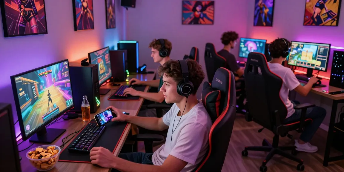 Engaged players immersed in free porn games on devices, showcasing a vibrant adult gaming atmosphere.