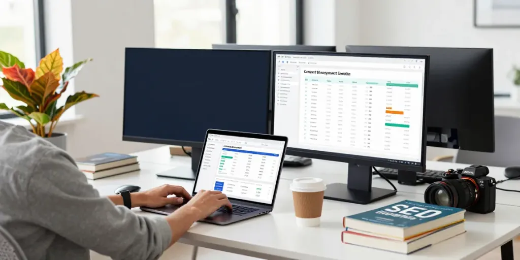 Professional workspace demonstrating instant indexing in action with a digital marketer.