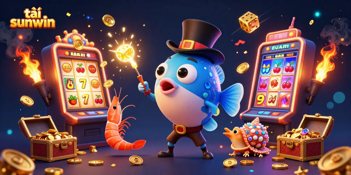 Spin to win with tải sunwin - A dynamic 3D casino scene featuring vibrant slot machines and energetic characters.