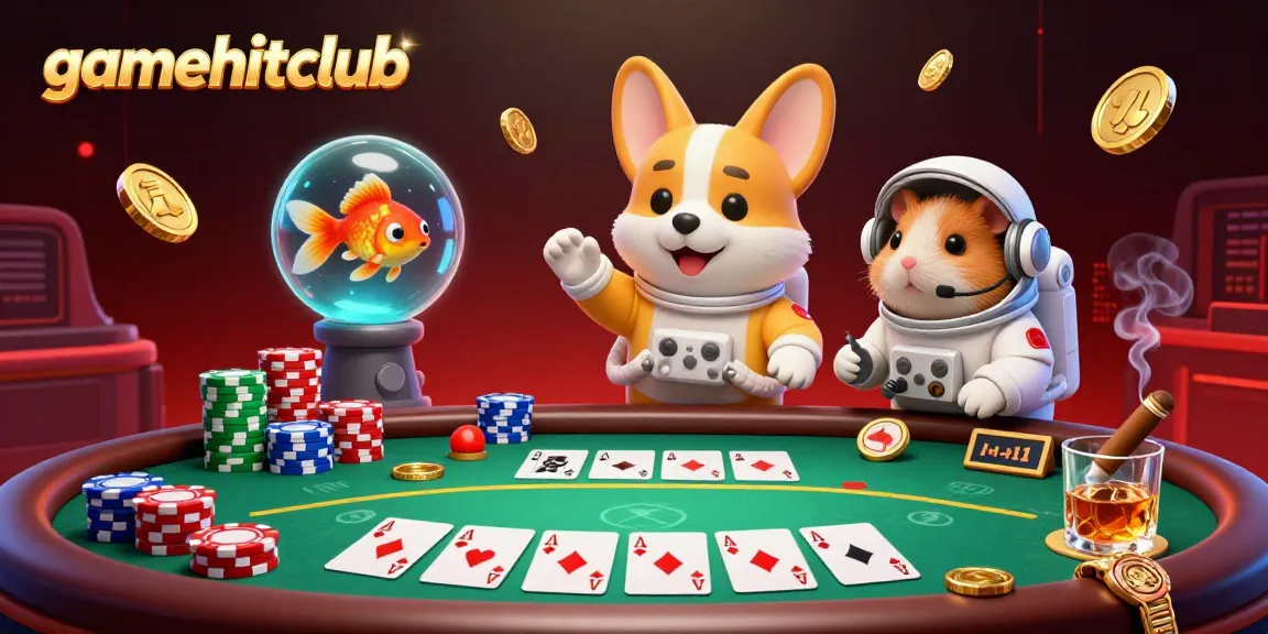 Experience the excitement at gamehitclub with a cartoon corgi and engaging casino elements.