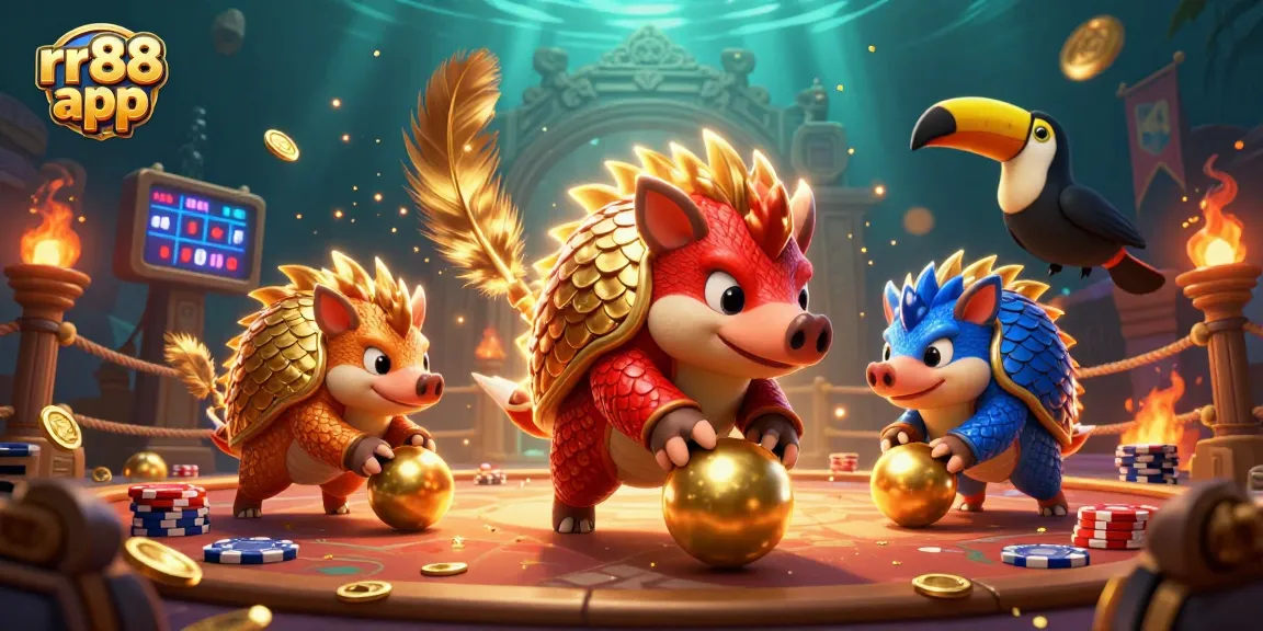 Experience the thrill of the rr88 app with dynamic pangolins and casino action among glowing treasures.